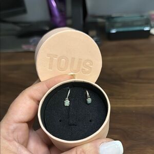 Tous Silver and Green Minimalist Earrings